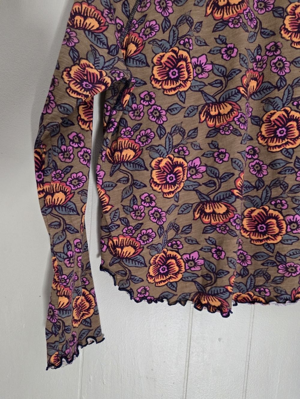 Natural Life Lilly Cotton Long Sleeve Tee T-shirt Floral Lettuce Ruffle Edge L - Picture 5 of 8